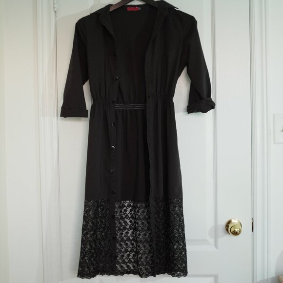 COPY - COPY - Elegance black shirt dress lacey patchwork rolled sleeves size S - Picture 3 of 7